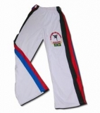 Capoeira-Hose, weiss mit schwarz-rot-blauem Streifen